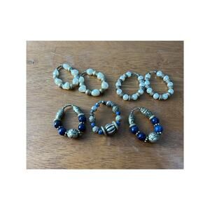 VTG Beaded Napkin Rings Eclectic Artisan Lot of 7 Faux Pearls Rose Beads Boho